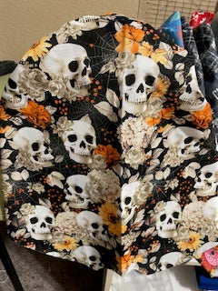 HALLOWEEN_SKULLS_BLACK WITH ORANGE FLOWERS