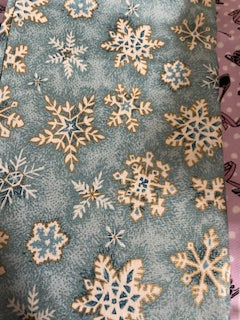 CHRISTMAS_Snowflakes on light Blue with Gold Trim