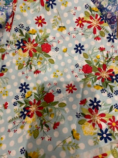 FLORAL_Flowers on Light Blue with White Dots_____ CLEARANCE