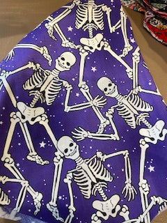 HALLOWEEN_Dancing Happy Skeletons on Purple Scrub Hats