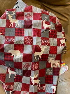 ANIMAL_Elk and Bears on Red and Grey Plaid