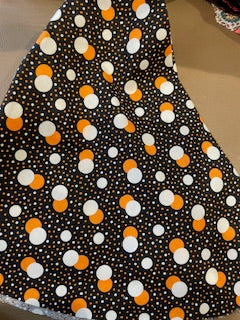 HALLOWEEN_Orange and White dots on Black Fabric Scrub Hats