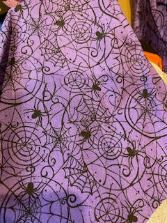 HALLOWEEN_Spiders and webs on purple fabric